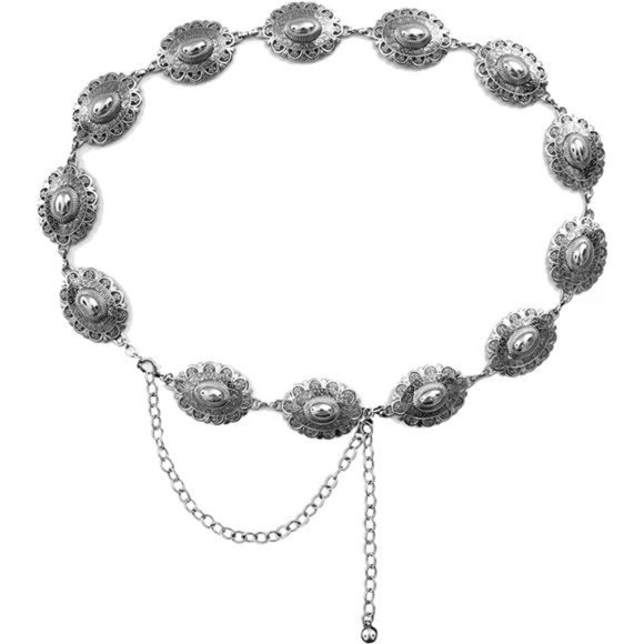 BOMAI Western Oval Concho Chain Belt Adjustable Metal Waist Chain Belt